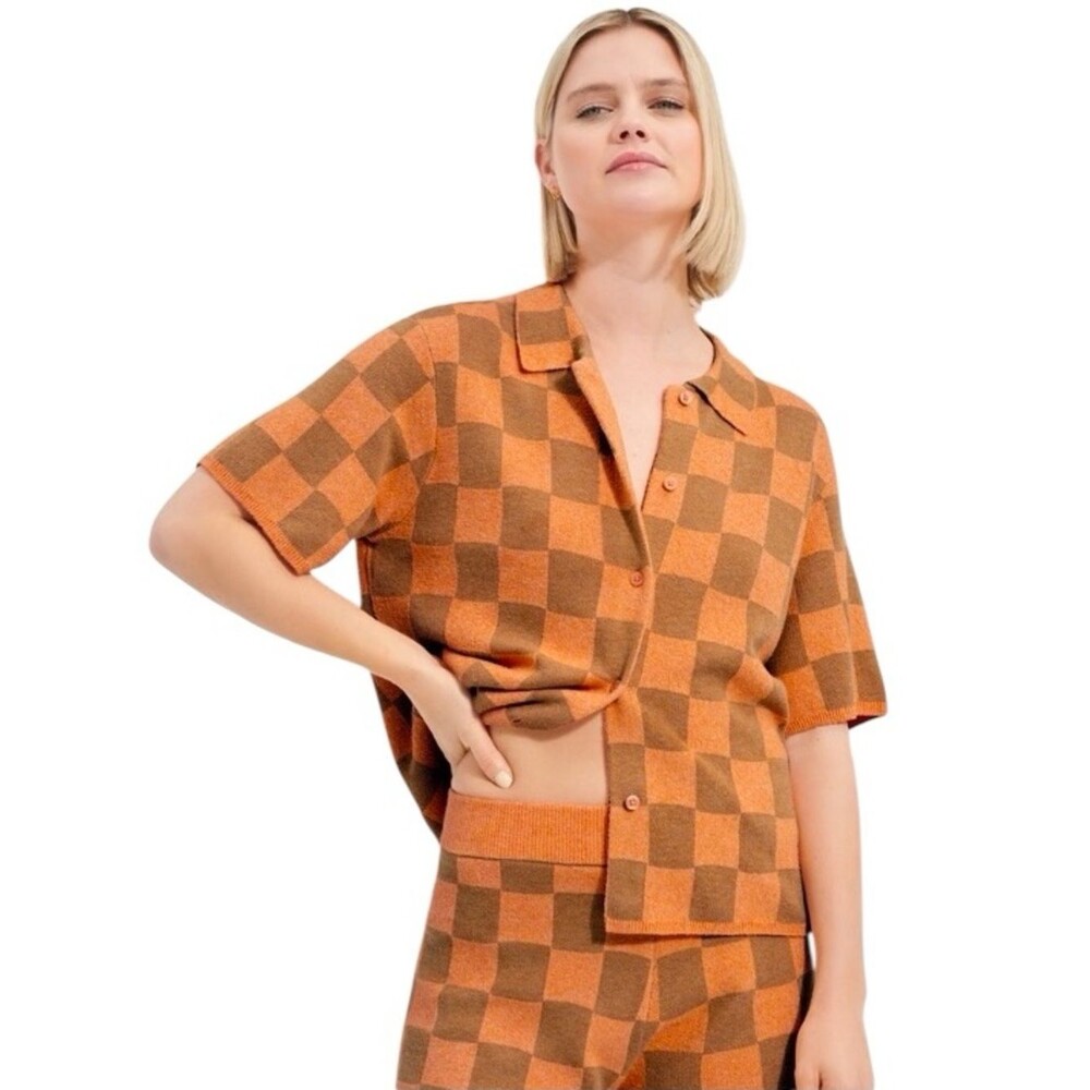 UGG Jeannine Button Down Short Sleeve Sweater in Orange  Brown